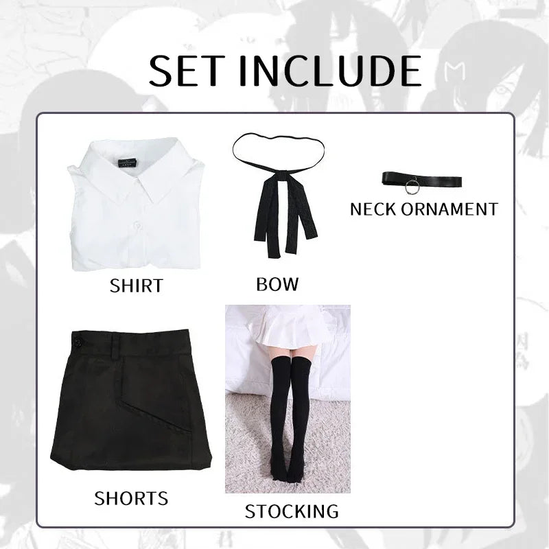 Reze Cosplay Costume Chainsaw Man Outfits Blue Suit Shirt Tie Short  Neck Ring Women Anime Uniform Halloween