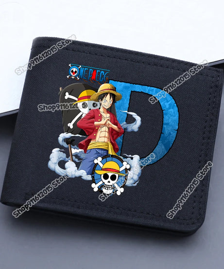 One Piece Letter Men Short Wallet Man Luffy Alphabet Canvas Wallet Man Credit ID Card Holder Anime Foldable Pocket Coin Purse