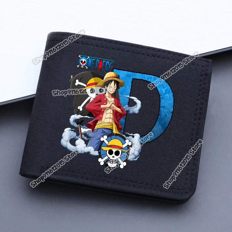 One Piece Letter Men Short Wallet Man Luffy Alphabet Canvas Wallet Man Credit ID Card Holder Anime Foldable Pocket Coin Purse