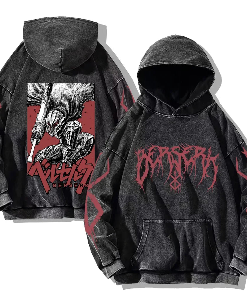 Anime Washed Hoodies Vintage Cotton Hip Hop Streetwear Men's Retro Long Sleeve Pullover Women's Harajuku Oversized Sweatshirts