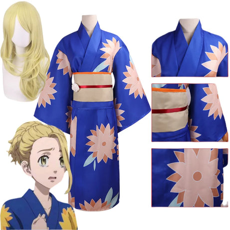 Anime Tokyo Revengers Sano Ema Cosplay Costume Japanese Kimono with Corset Headwear Wig Comic-Con