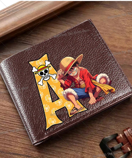 Anime Luffy Men Pu Wallet One Piece Letter A-Z Foldable Short Wallet Man Portable Credit ID Card Holder Male Pocket Coin Purse