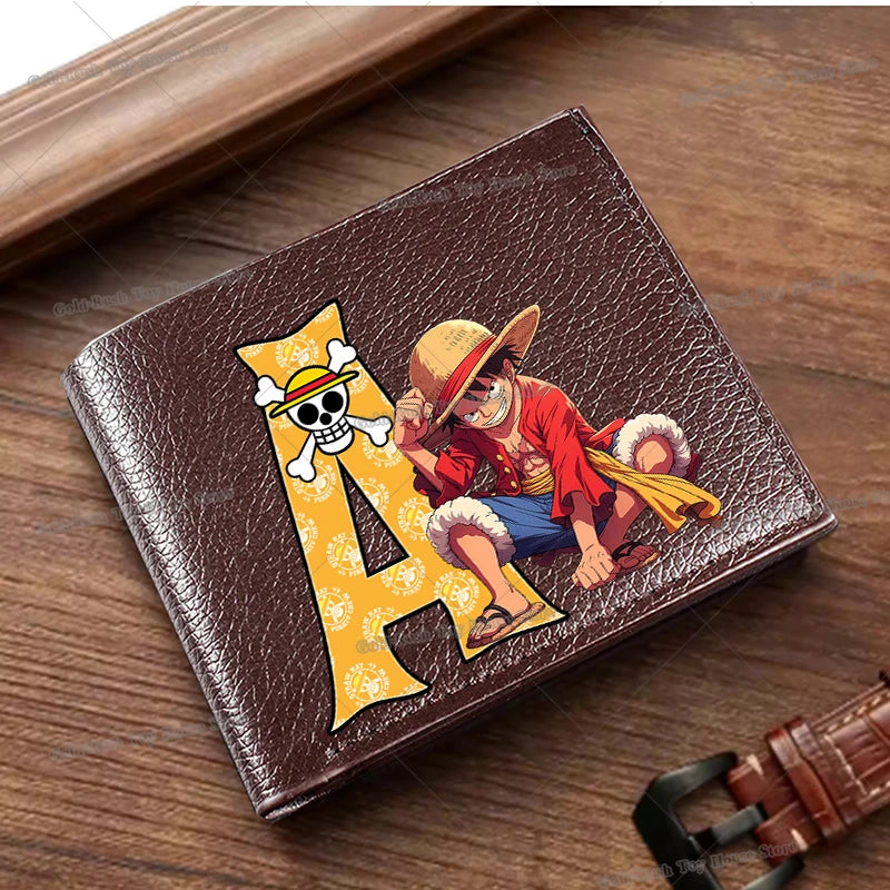 Anime Luffy Men Pu Wallet One Piece Letter A-Z Foldable Short Wallet Man Portable Credit ID Card Holder Male Pocket Coin Purse