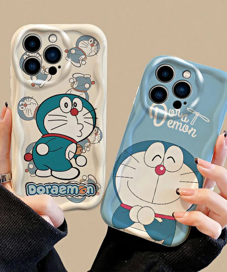 Doraemon Soft Silicone Wavy Case – Cute Cartoon iPhone 6–15 Pro Max Cover