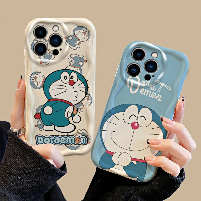 Doraemon Soft Silicone Wavy Case – Cute Cartoon iPhone 6–15 Pro Max Cover