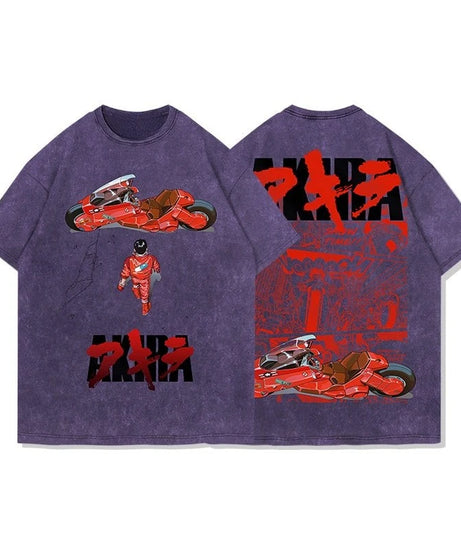 Akira Anime Men's Short Sleeve T-shirt Graphic Tee Streetwear Vintage Washed Cotton Summer Casual Top Japanese Manga Y2k Clothes