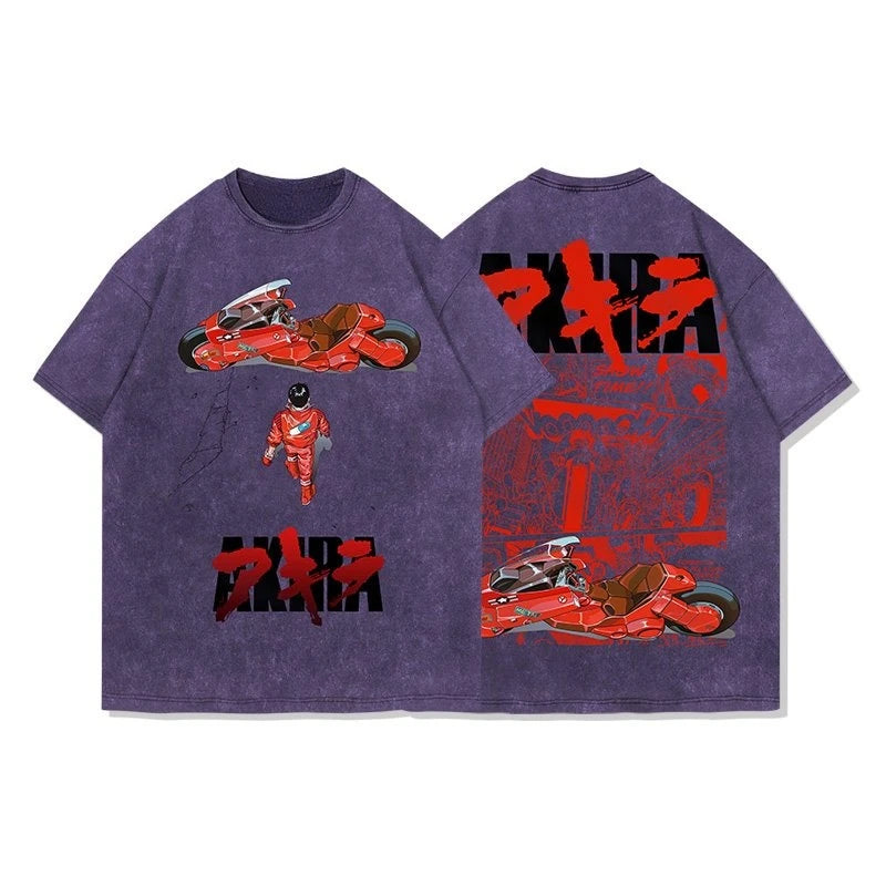Akira Anime Men's Short Sleeve T-shirt Graphic Tee Streetwear Vintage Washed Cotton Summer Casual Top Japanese Manga Y2k Clothes