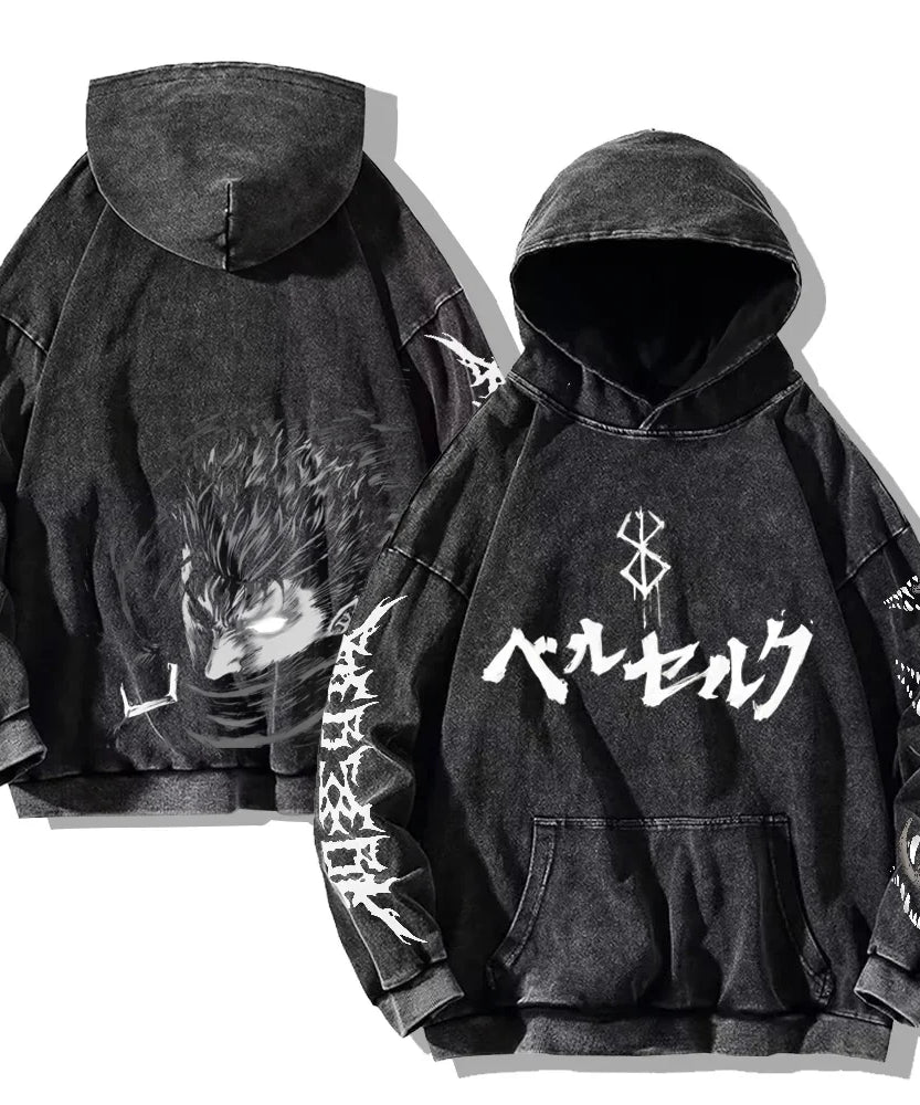 Gothic Vintage Washed Hoodies Teeth Funny Printed Sweatshirts Harajuku Retro Long Sleeve Pullover Men Women Y2k Oversized Hoodie