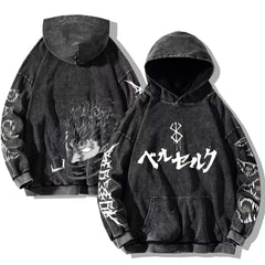 Gothic Vintage-Washed Hoodie — Teeth Print Pullover