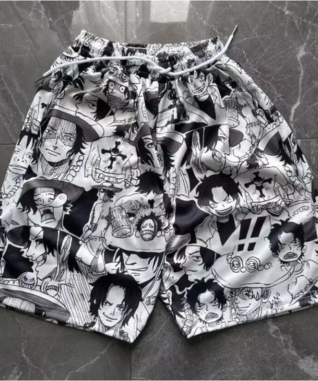 One Piece Lufy Shorts Anime Figure Summer Loose Fitting Home Pajama Pants Casual Couple Beach Pants Men Boys Cosplay Toy