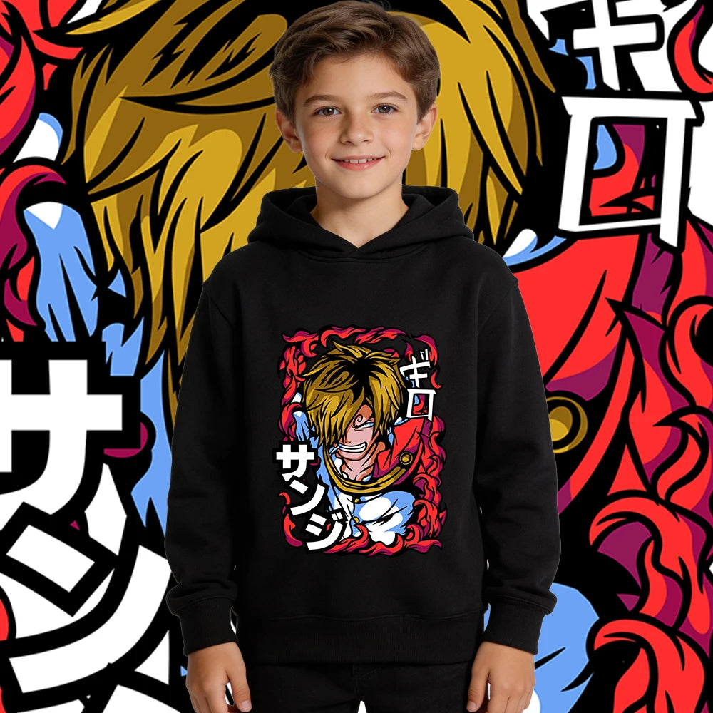 Kids Sanji Anime Fleece-Lined Hoodie – One Piece Pullover Sweatshirt 6