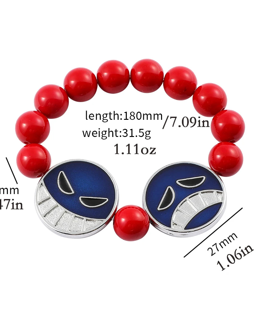 Anime Red Beads Face Bracelet Necklace, Portgas D Ace, Fashion Jewelry Accessories, Cosplay Party Gifts