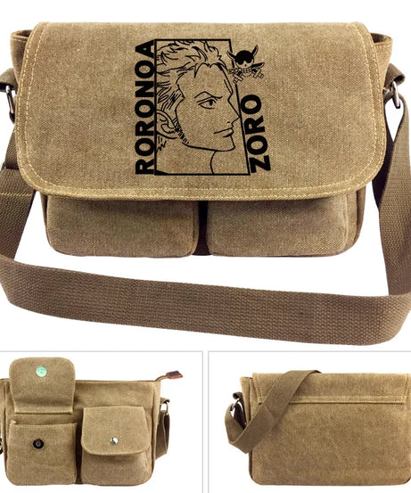 One Piece Canvas Shoulder Bag - Luffy & Law Logo Sling Bag, Unisex Student Backpack for Casual Daily Use & Anime Fans