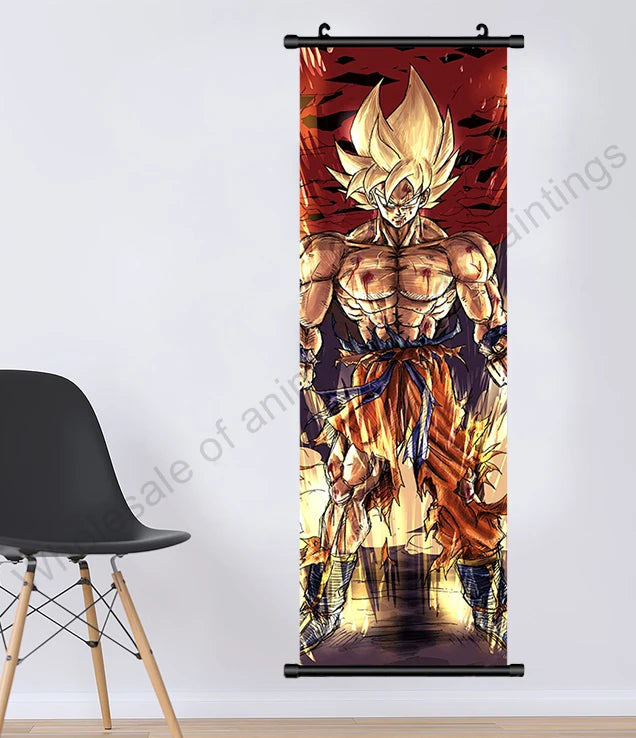 Dragon Ball Z Hanging Canvas Scroll – Goku, Vegeta & Frieza Anime Wall Art