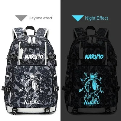 Naruto Sasuke Children Backpack School Bags Waterproof for Boy Girls Anime Luminous Kids SchoolBag USB Charging Book Bag