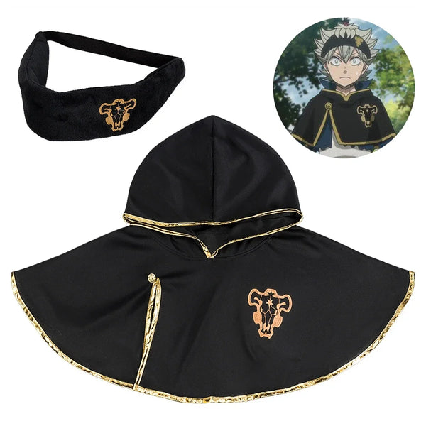 Black Clover Asta Cloak & Headband Set – Black Bull Logo Hooded Cosplay Cape