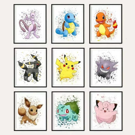 Pokemon Bulbasaur Charmander Squirtle Watercolor Canvas Poster