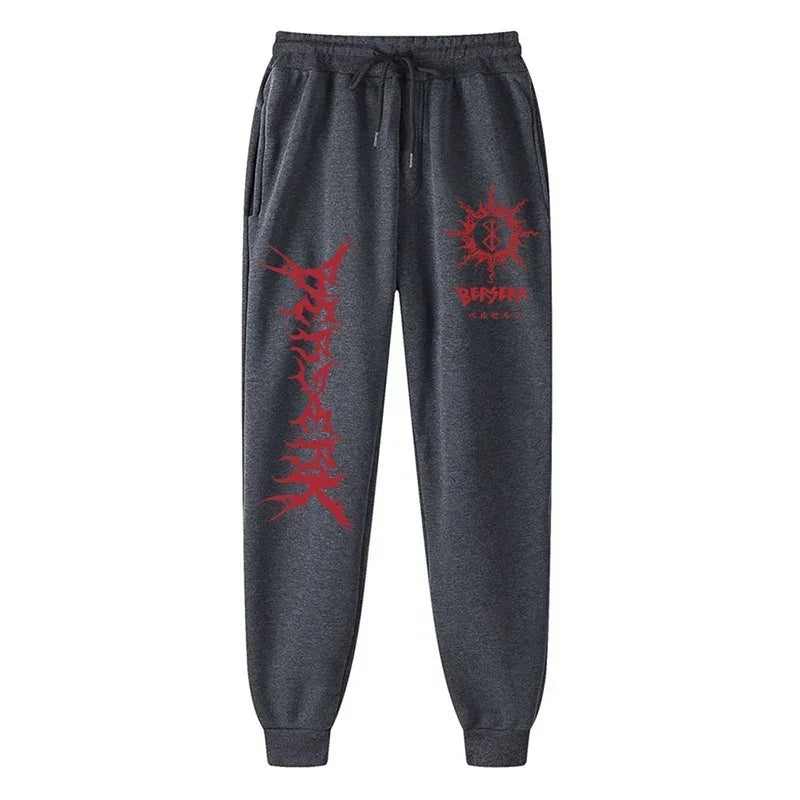 Men's berserk animated printed sportswear pants sports jogging pants casual polar lining pocket pants