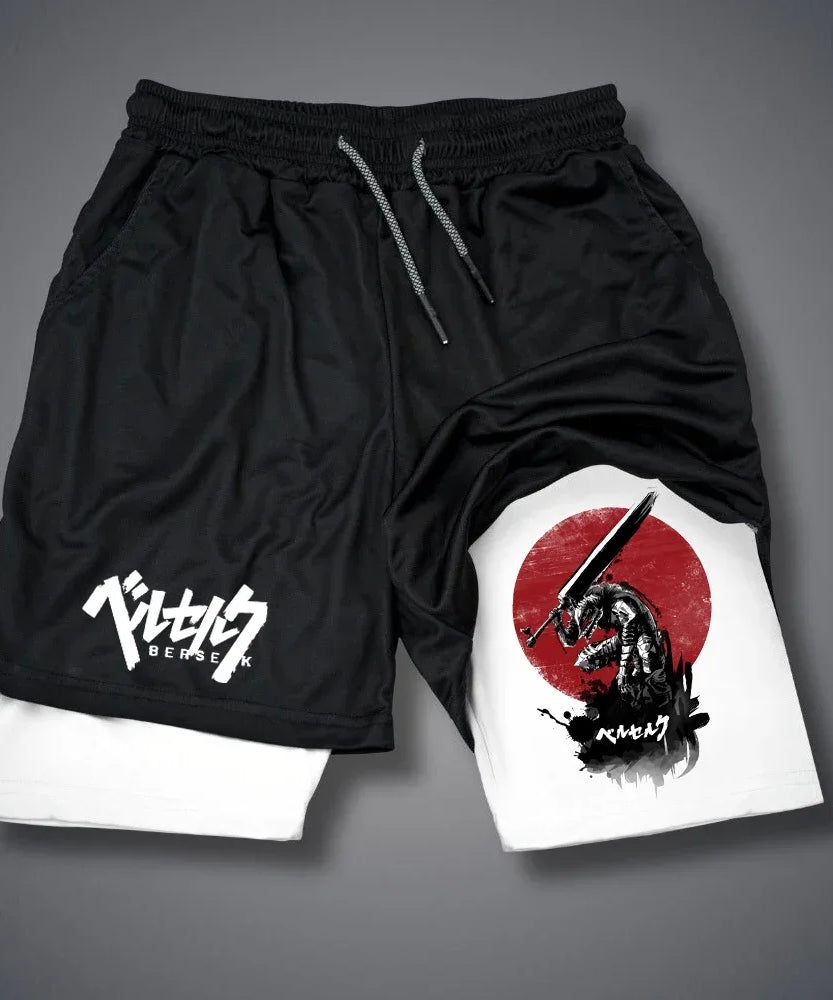 Men's Shorts Gothic Style Skull Print Double-deck 2-In-1 Running Shorts Summer Thin Sportswear Training Short Pants Y2K Clothes