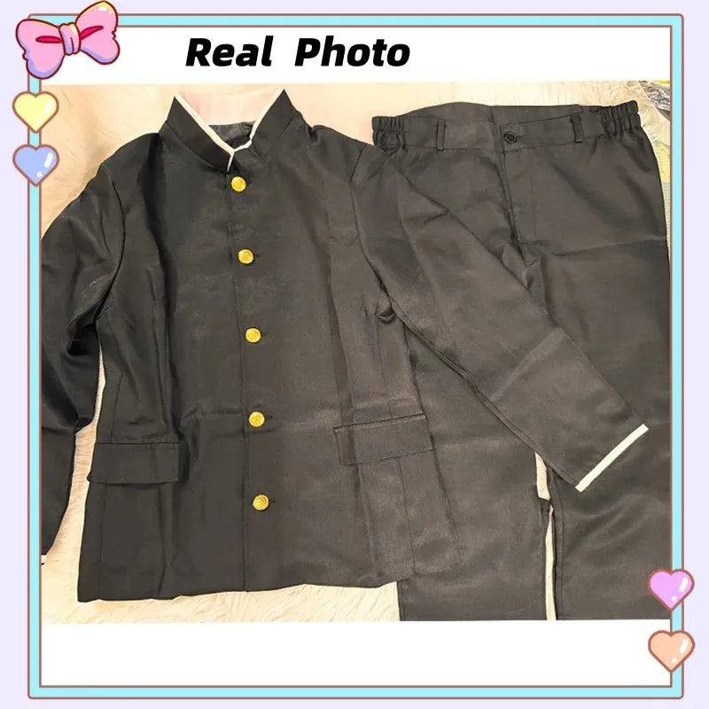 Ken Takakura Cosplay Costume Wig Anime Dandadan Okarun School Uniform Black Jacket Pants Gakuran Glasses Halloween Party Men