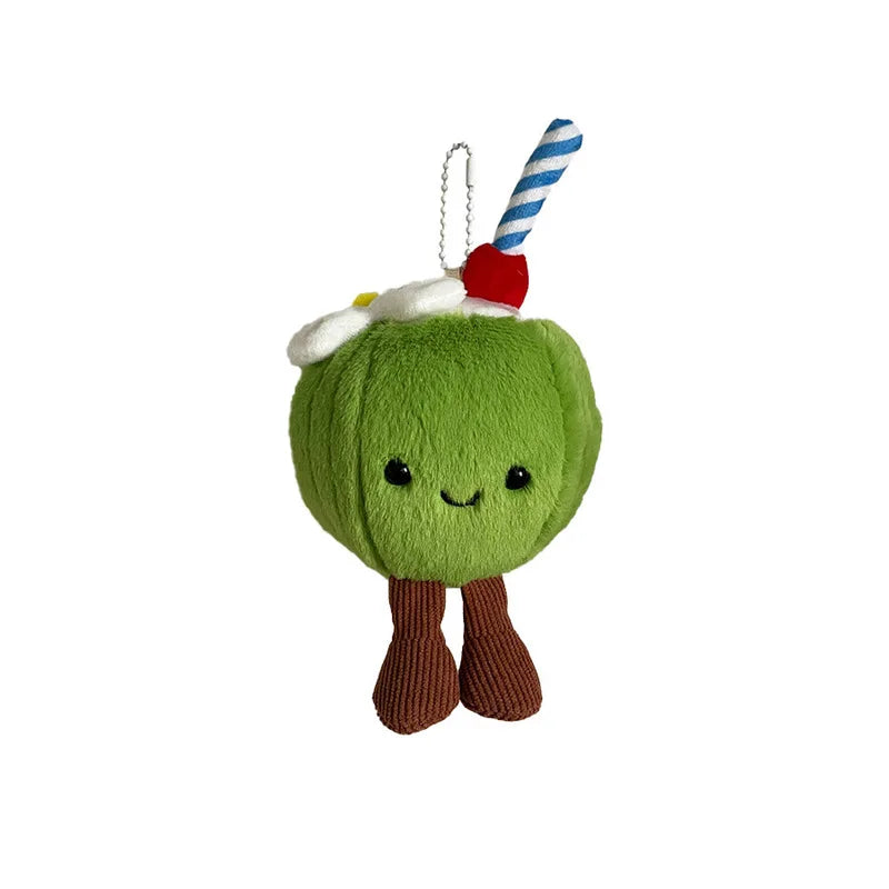 New 16cm Cute Coconut Plush Toy Soft Stuffed Doll With Straw Flower Tiny Legs Bag Pendant Keychain Ideal Gift For Girls