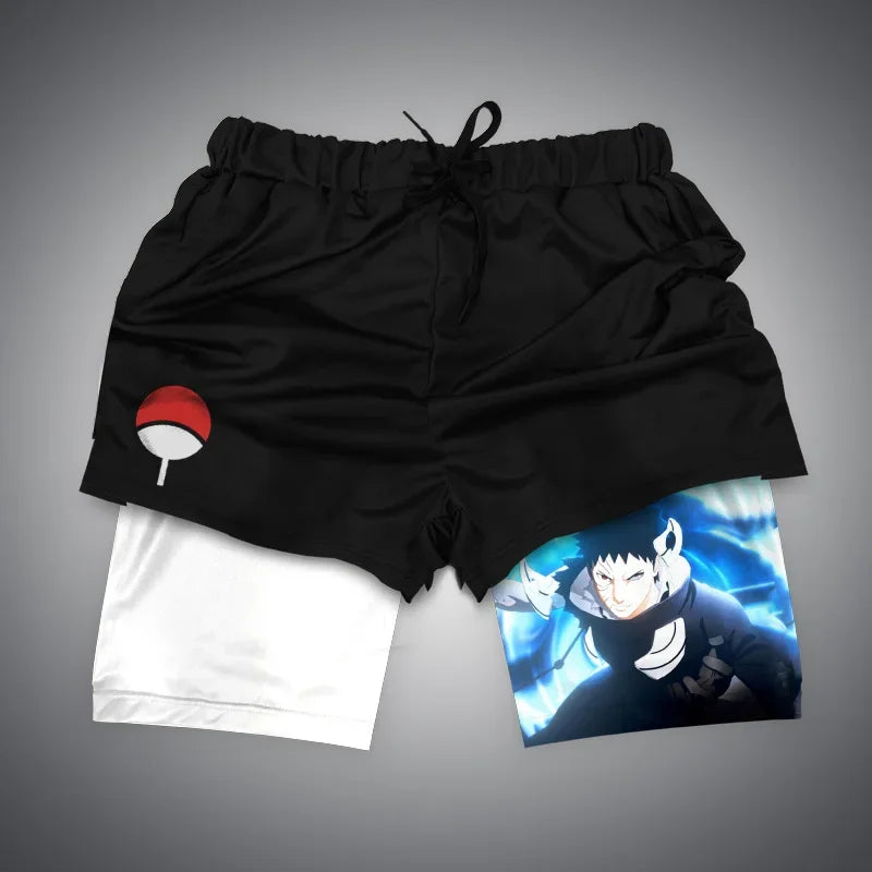 One Piece x Naruto x Dragon Ball 2-in-1 Men’s Gym Shorts – Quick-Dry & Breathable Sportswear