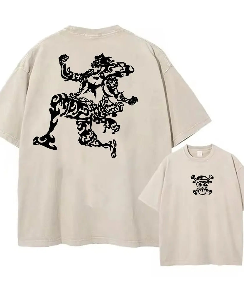 One Piece Anime Print Washed T-shirt Men Hip Hop Streetwear Oversized Women Short Sleeved Graphic Tee Summer Harajuku Casual Top