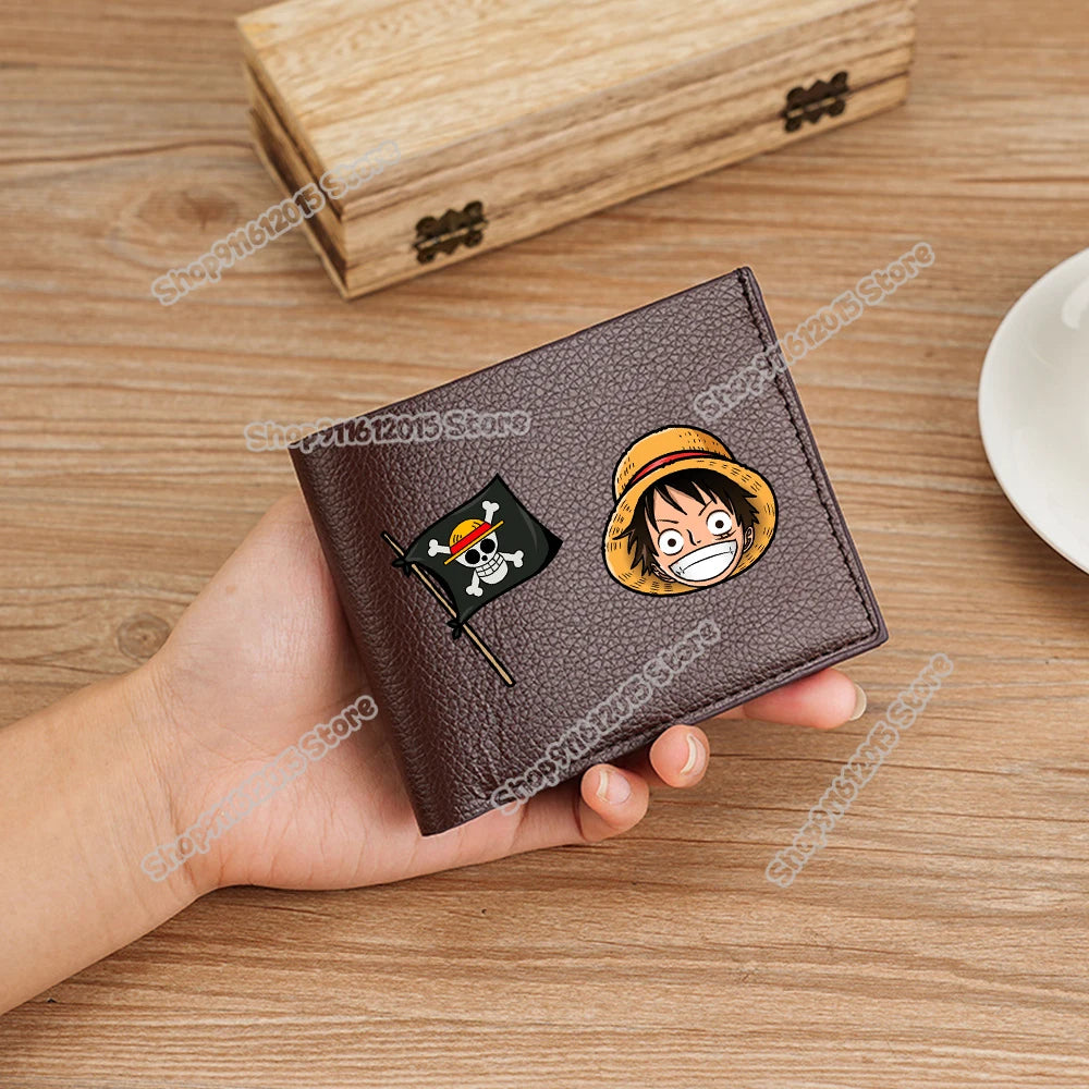 One Piece Pu Leather Wallet for Men Foldable Short Wallets Luffy Zoro Chopper Coin Purse Man Multi-slot Credit ID Card Holder