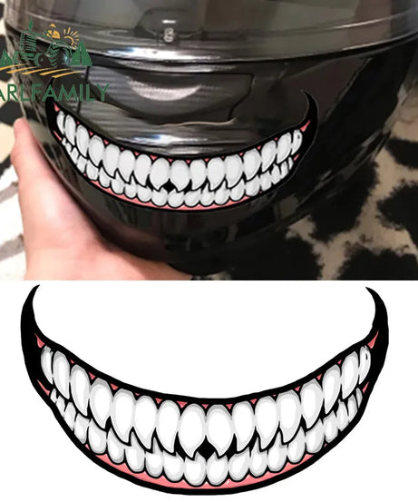 EARLFAMILY 13cm For Scary Devil Tooth Helmet Car Stickers RV JDM Motorcycle Decal Waterproof Camper Van Funny Car Accessories