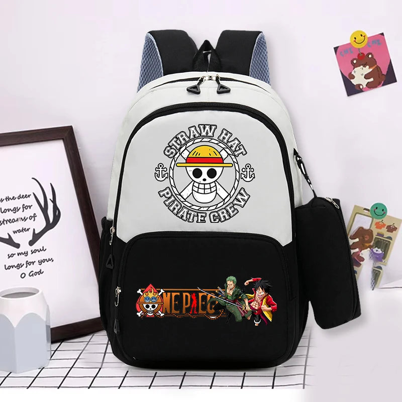 One Piece Luffy Zoro Backpack Kits Boy Student Usopp Chopper Anime Knapsack with Pencilcase Rucksack High-capacity Schoolbag