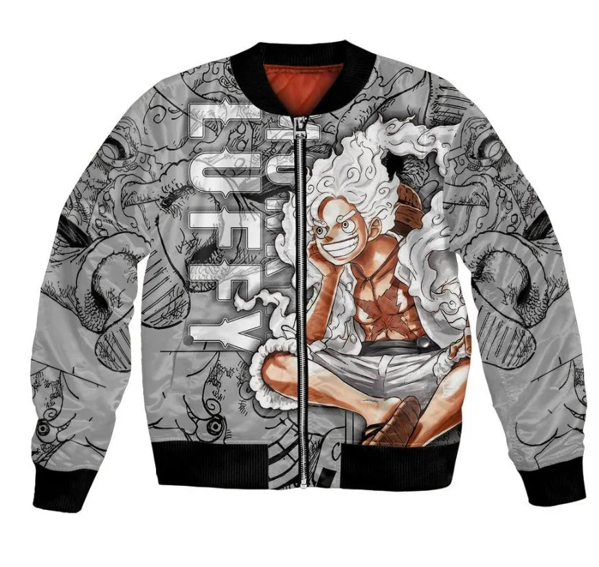 Plus Size Anime Bomber Jacket for Men - One Piece Naruto Dragon Ball Themed Military Aviator Coat, Cosplay Winter Outerwear Gift