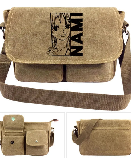 One Piece Canvas Shoulder Bag - Luffy & Law Logo Sling Bag, Unisex Student Backpack for Casual Daily Use & Anime Fans