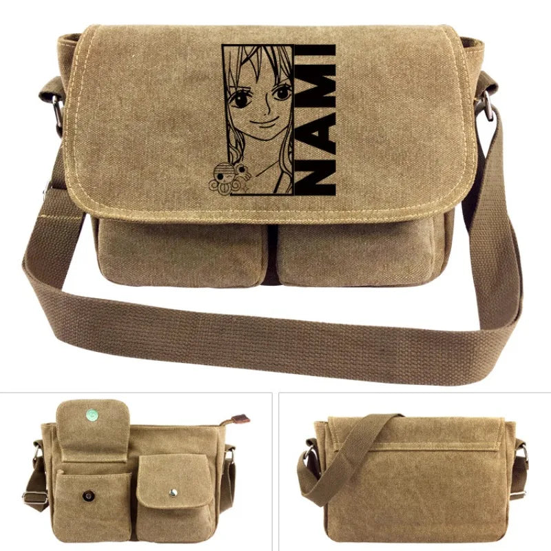 One Piece Canvas Shoulder Bag - Luffy & Law Logo Sling Bag, Unisex Student Backpack for Casual Daily Use & Anime Fans
