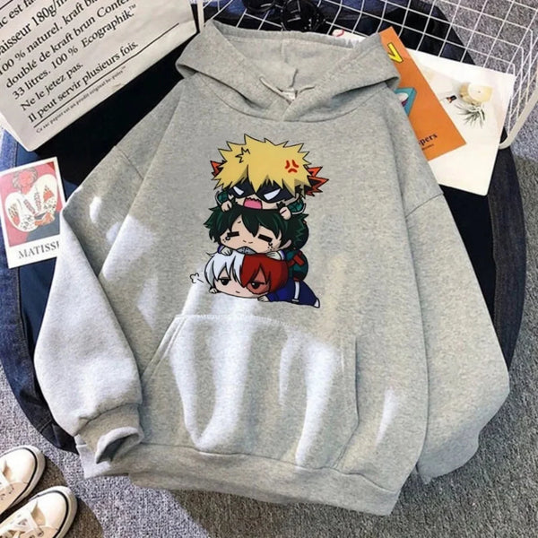 My Hero Academia Chibi Trio Graphic Hoodie Casual Fleece Pullover