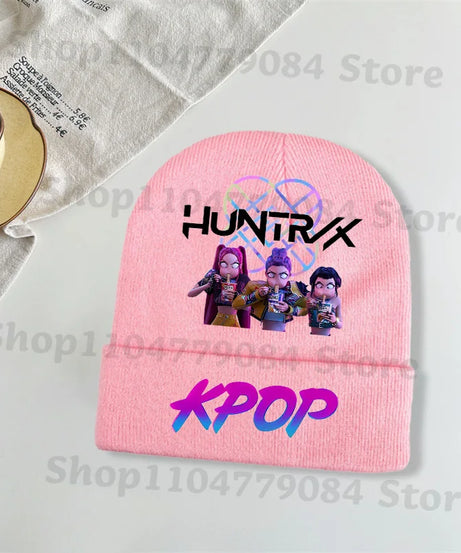 Kpop Demon Hunters Kawaii Knitted Hat for Girls Anime Cute Knit Hats Children Autumn Winter Windproof Warm Hats Gifts