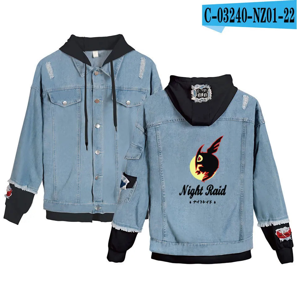 ONE PIECE Anime Chooper Denim Bomber Jacket Hooded Sweatshirt Unisex Ripped Hole Cosplay Hoodie Long-Sleeved Denim Jacket Gift
