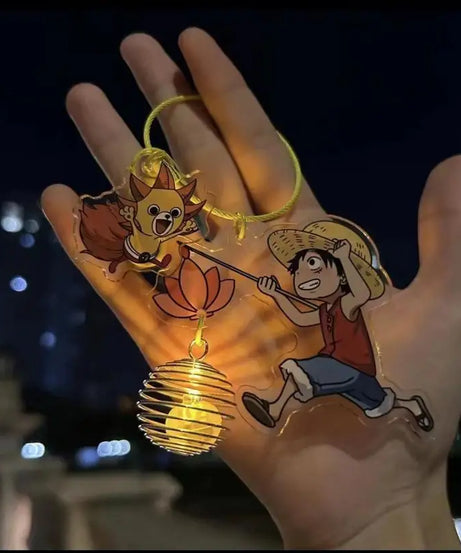 Anime One Piece Monkey D. Luffy Lotus Lantern Keychain Acrylic Luminous Nightlight Pendant Lotus Lantern Gift