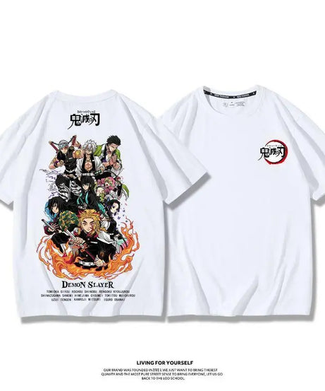 Demon Slayer Anime Tanjirou Nezuko Zenitsu Giyuu Printed Cotton Short Sleeve Summer Men's Outdoor Casual Streetwear Gift