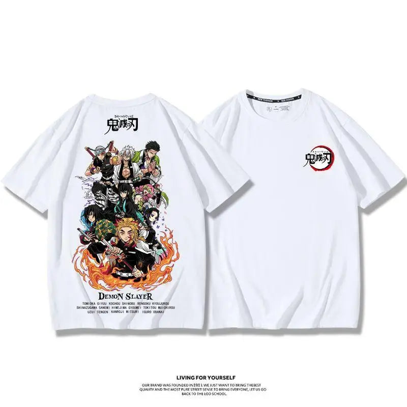 Demon Slayer Anime Tanjirou Nezuko Zenitsu Giyuu Printed Cotton Short Sleeve Summer Men's Outdoor Casual Streetwear Gift