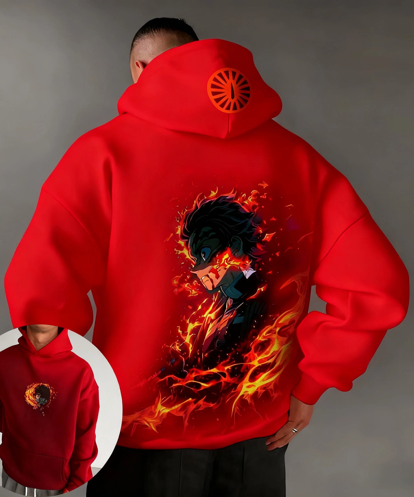 Demon Slayer Autumn/Winter New Men's Hoodie Kamado Tanjirou Anime Printed Loose Casual Hip Hop Parent Child Sweater Top