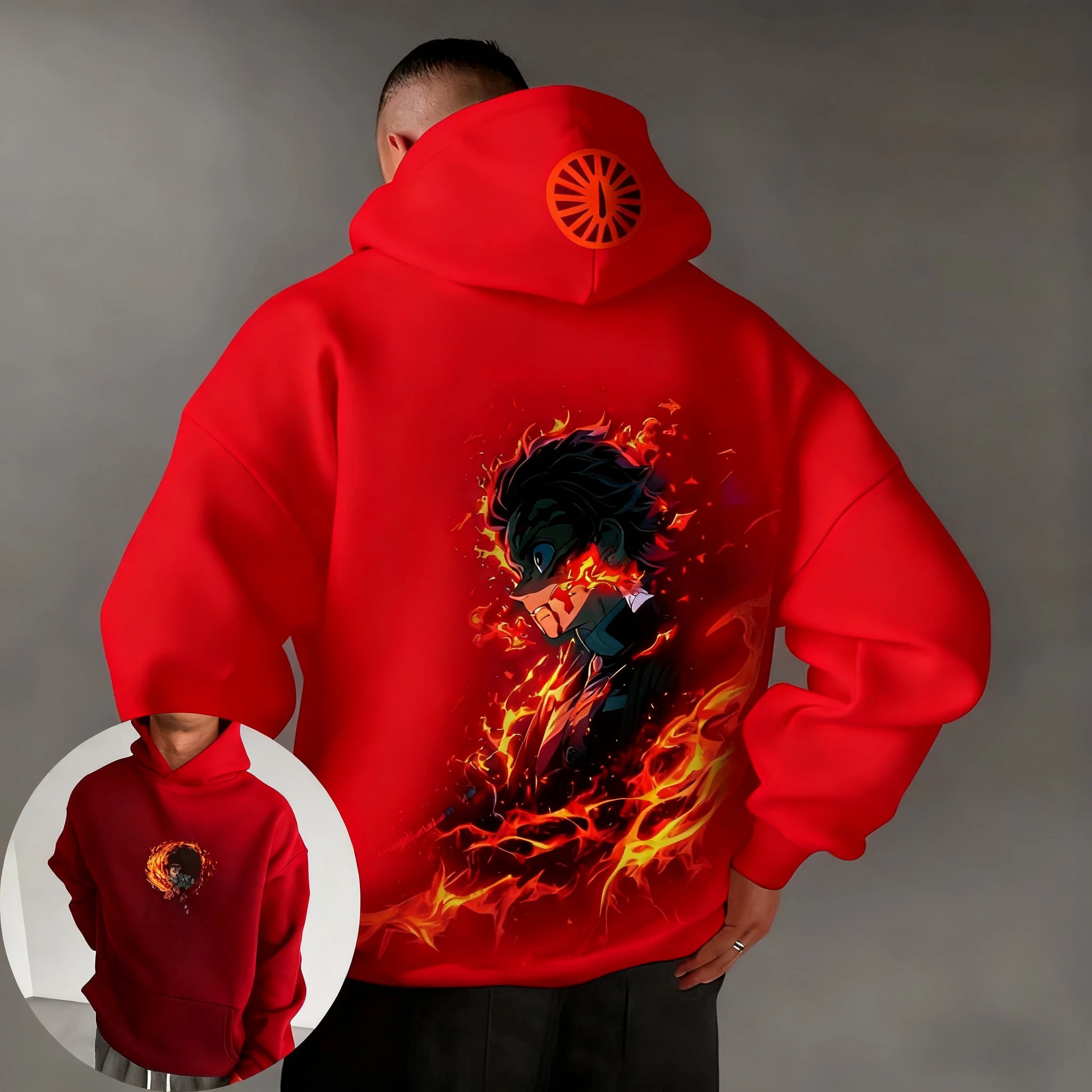 Demon Slayer Autumn/Winter New Men's Hoodie Kamado Tanjirou Anime Printed Loose Casual Hip Hop Parent Child Sweater Top
