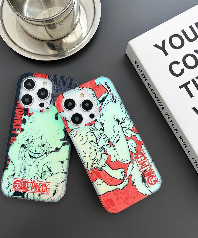 One Piece Luffy New Gear 5th Nika Laser Phone Case for iPhone 15 14 13 12 pro max 11 16 Men's Gift Back Cover