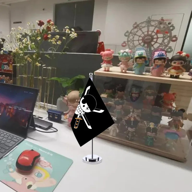 Hot Anime One Piece Desk Flag for Home Decor Office Table Stand Holder Banner Cartoon Luffy Straw Hat Pirate Skull Flag Toy Gift