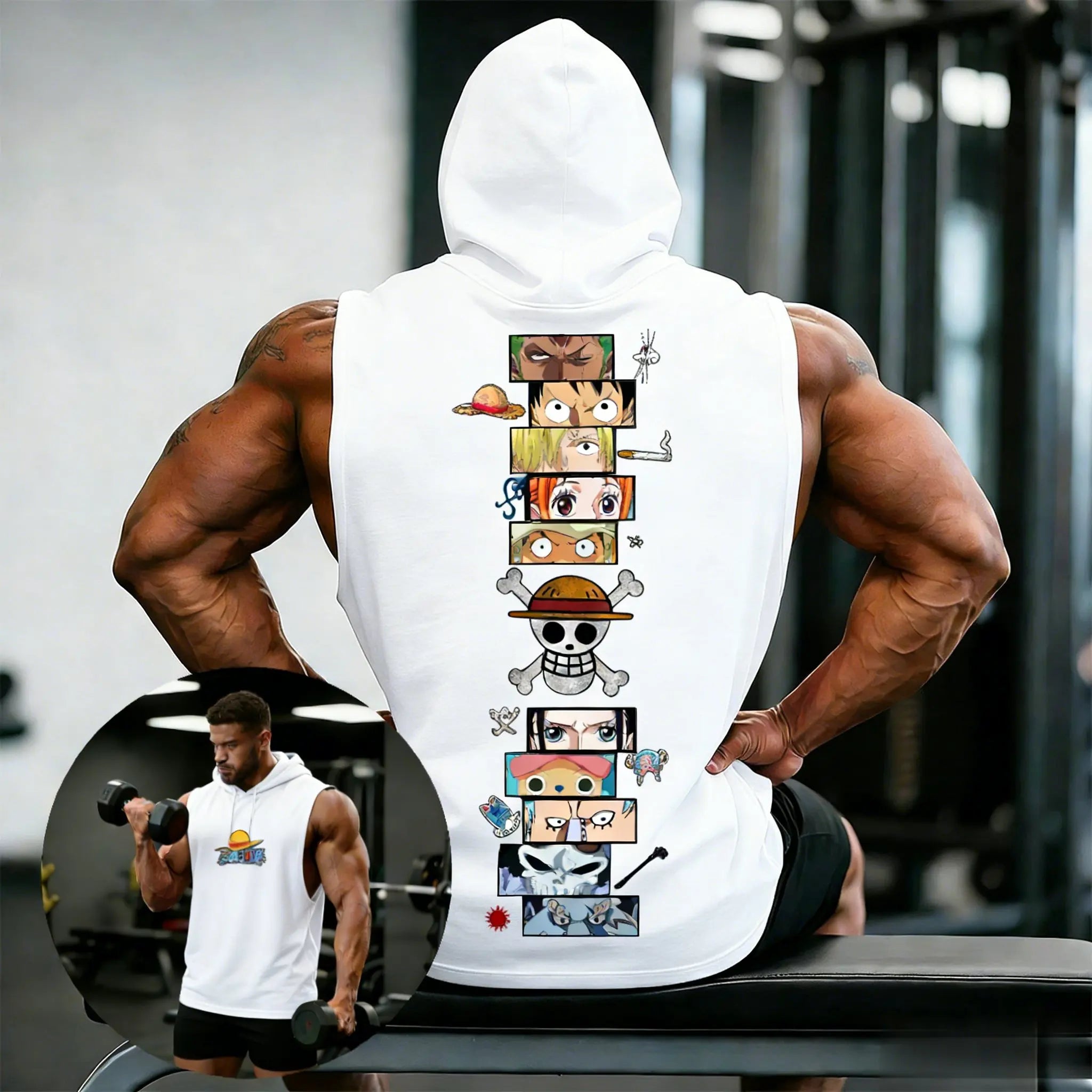 One Piece Anime Hoodie Sleeveless Shirt Men Tank Top Muscle Gym Vest Graphic Print Streetwear Loose Casual Tops Summer New