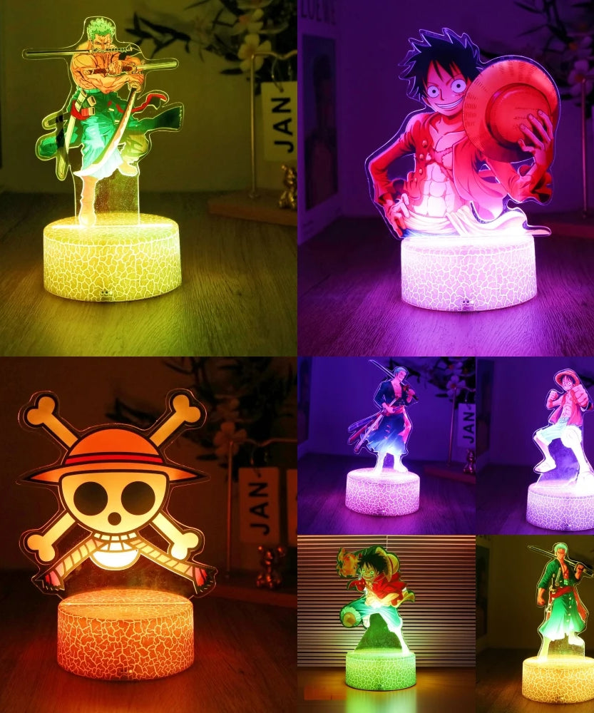 Actions Figure One Piece Luffy Zoro Anime Figures 3D Lamp PVC Action Collection Model Toys LED Night Light Kid Christmas Gift