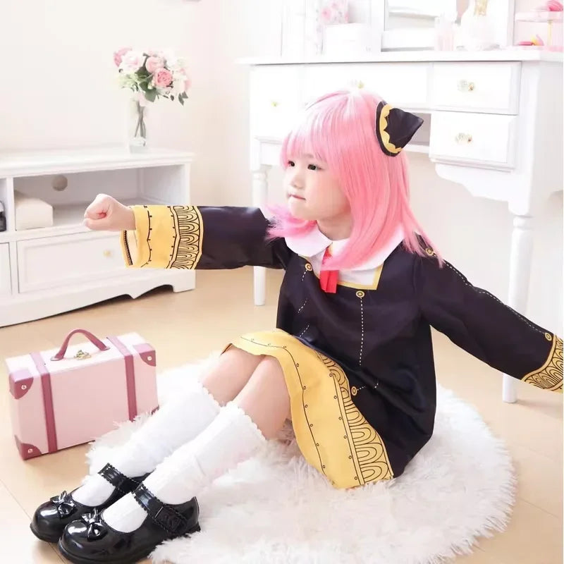 Spy x Family Anya Forger Eden Academy Uniform Cosplay Costume Set with Wig & Stockings 3