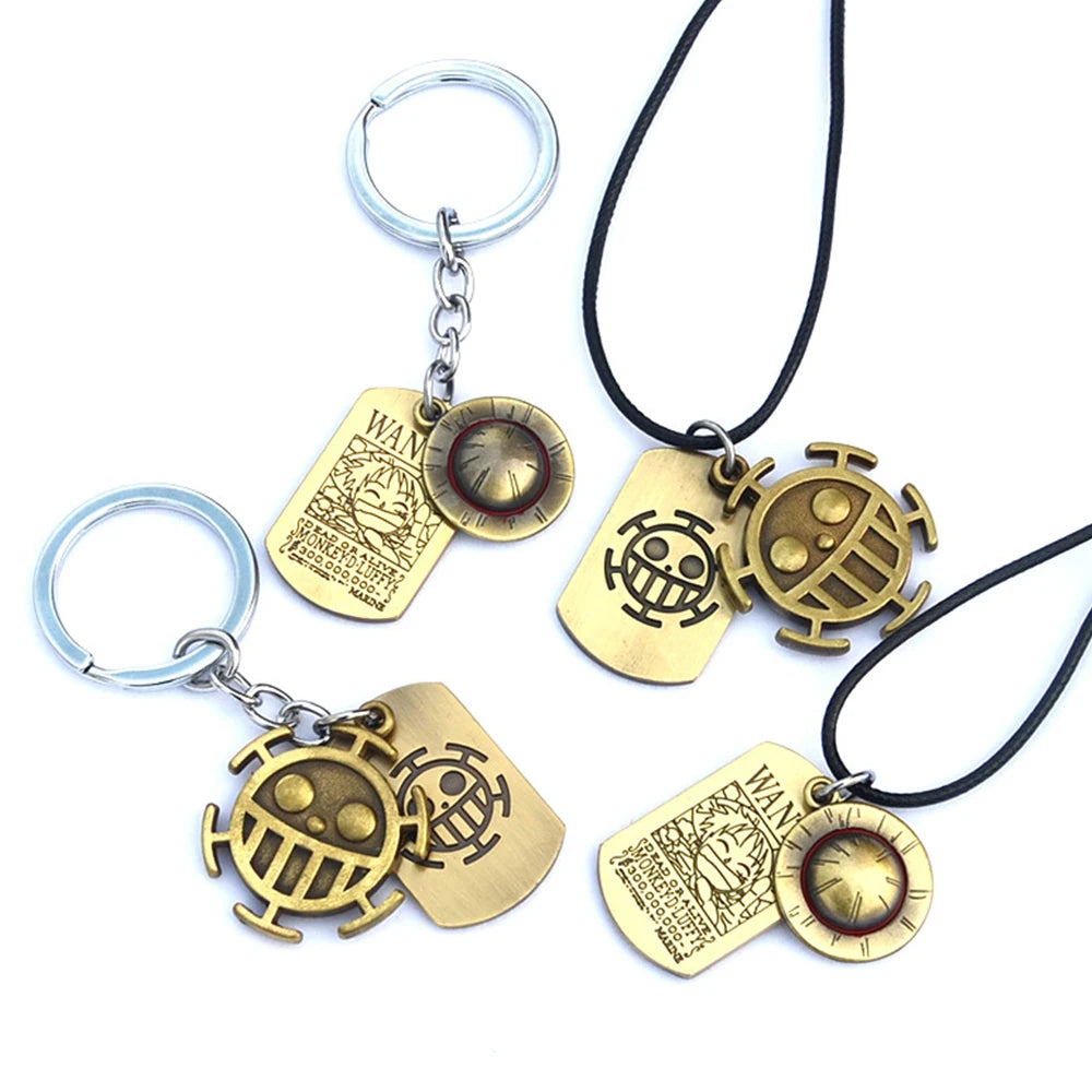 Anime Necklace Luffy Straw Hat And Skull Logo Dog Tag Pendant Necklaces For Men Choker Gifts