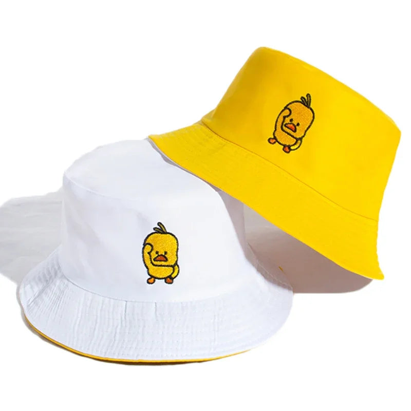 Summer Duck Reversible Bucket Hat for Women Travel Fisherman Hat Sad Boys Bob Fishing Cap Girl Outdoor Panama Beach Sun Hat