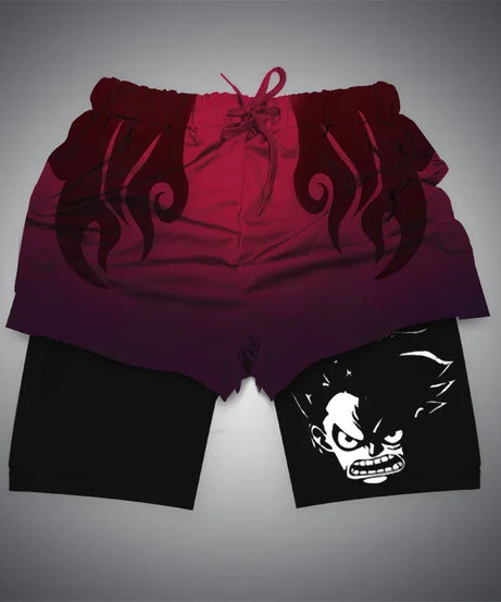 One Piece x Naruto x Dragon Ball 2-in-1 Men’s Gym Shorts – Quick-Dry & Breathable Sportswear