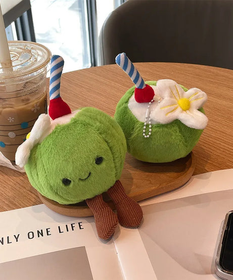 New 16cm Cute Coconut Plush Toy Soft Stuffed Doll With Straw Flower Tiny Legs Bag Pendant Keychain Ideal Gift For Girls